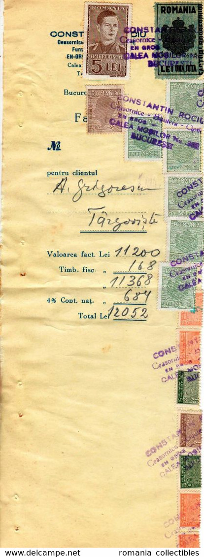 Romania, 1944, Vintage Invoice Stub / Receipt - Revenues / Fiscal Stamps / Cinderellas - Revenue Stamps