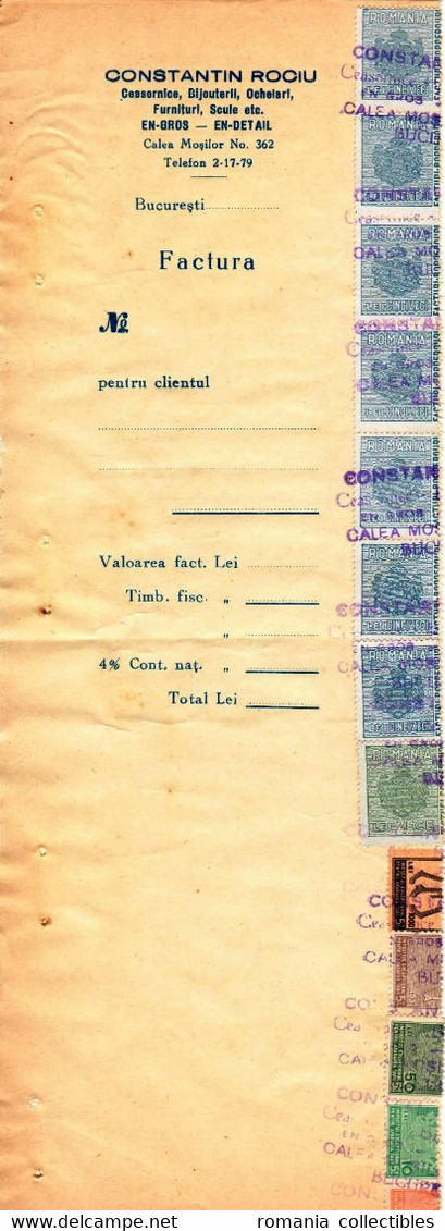 Romania, 1944, Vintage Invoice Stub / Receipt - Revenues / Fiscal Stamps / Cinderellas - Fiscaux