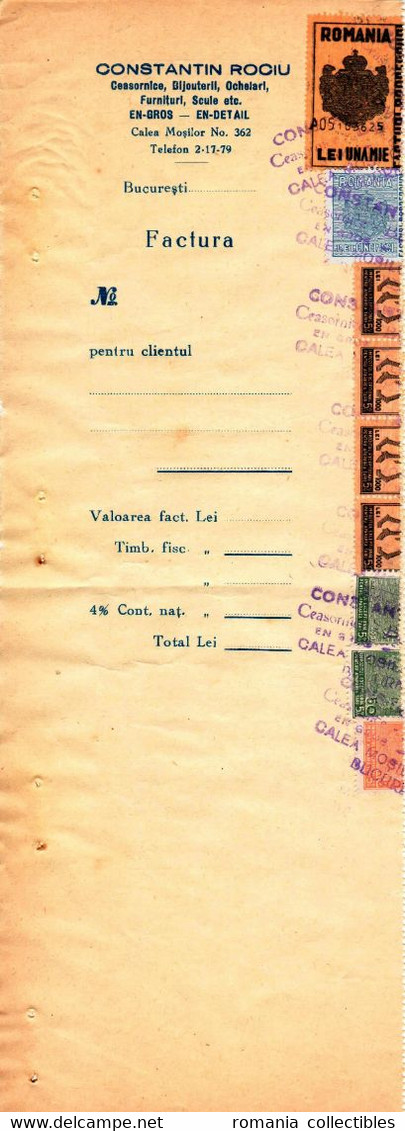 Romania, 1944, Vintage Invoice Stub / Receipt - Revenues / Fiscal Stamps / Cinderellas - Steuermarken