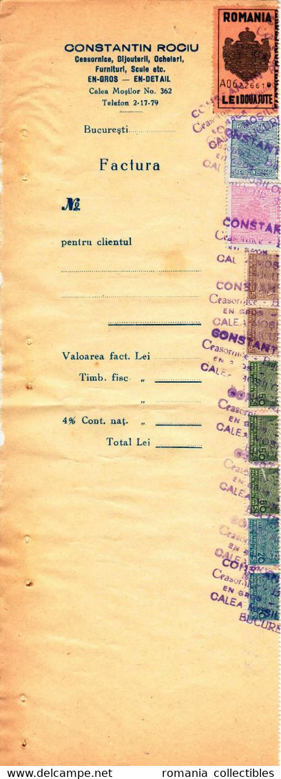 Romania, 1944, Vintage Invoice Stub / Receipt - Revenues / Fiscal Stamps / Cinderellas - Fiscale Zegels