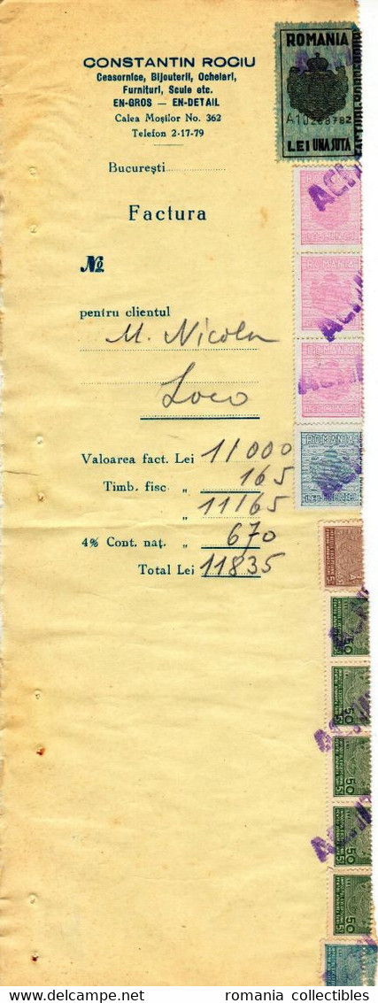 Romania, 1944, Vintage Invoice Stub / Receipt - Revenues / Fiscal Stamps / Cinderellas - Revenue Stamps