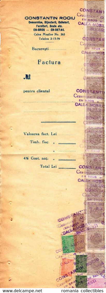 Romania, 1944, Vintage Invoice Stub / Receipt - Revenues / Fiscal Stamps / Cinderellas - Fiscaux