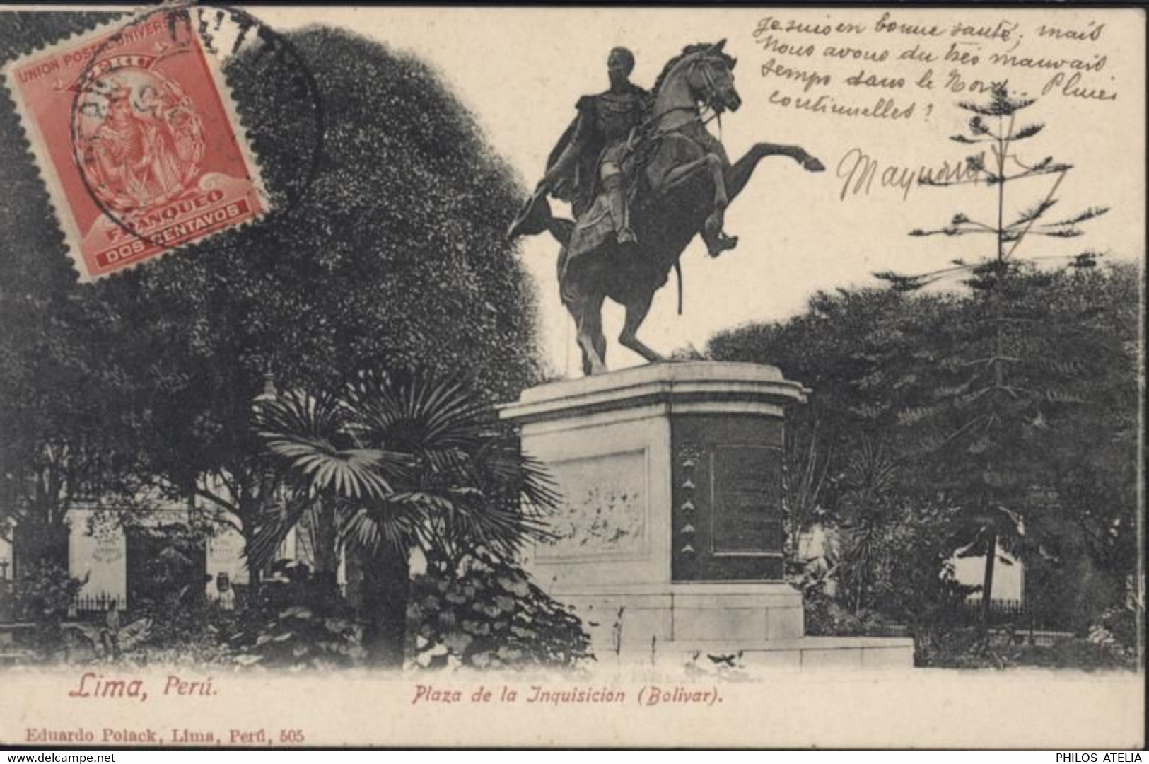 CPA CP Pérou Lima Plaza De La Inquisicion Bolivar YT 109 CAD 1906 - Pérou