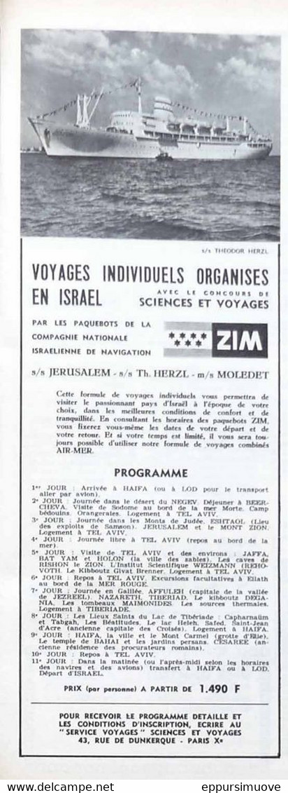 Publicité Papier BOAT CRUISE ZIM PAQUEBOT THEODOR HERZL  1963 SVO - Advertising