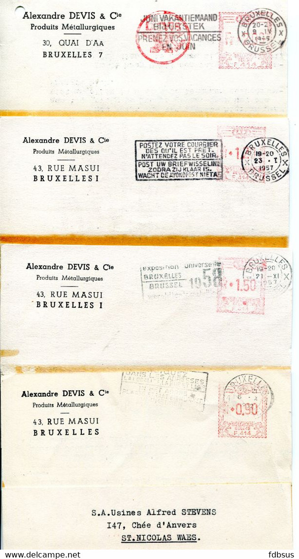 1952/65 4 Kaarten DEVIS ALEXANDRE & Cie Bruxelles I - Produits Métallurgiques Naar St Niklaas - Ref 42 - ...-1959