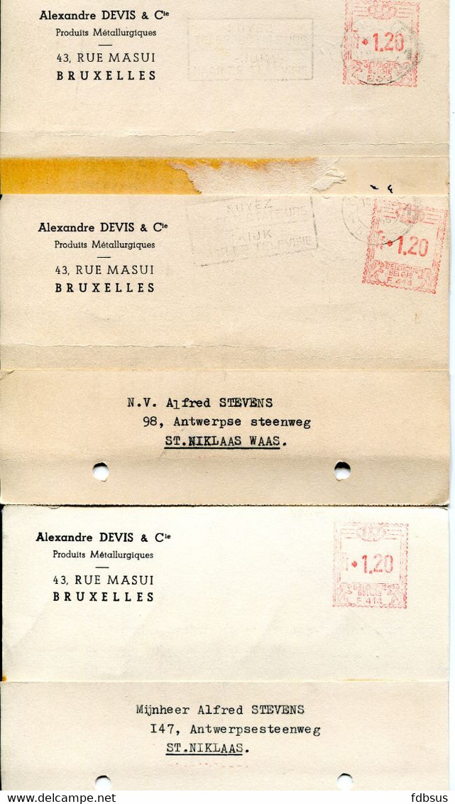 1955 3 Kaarten DEVIS ALEXANDRE & Cie Bruxelles I - Produits Métallurgiques Naar St Niklaas - Ref 44 - ...-1959