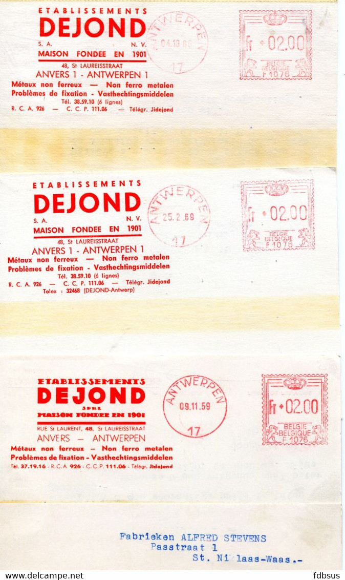 1959/69 Kaarten Ets DEJOND NV Antwerpen 1 - Non Ferro Metalen - Vasthechtingsmiddelen  - Ref 47 - Stempel Antwerpen 17 - 1960-79