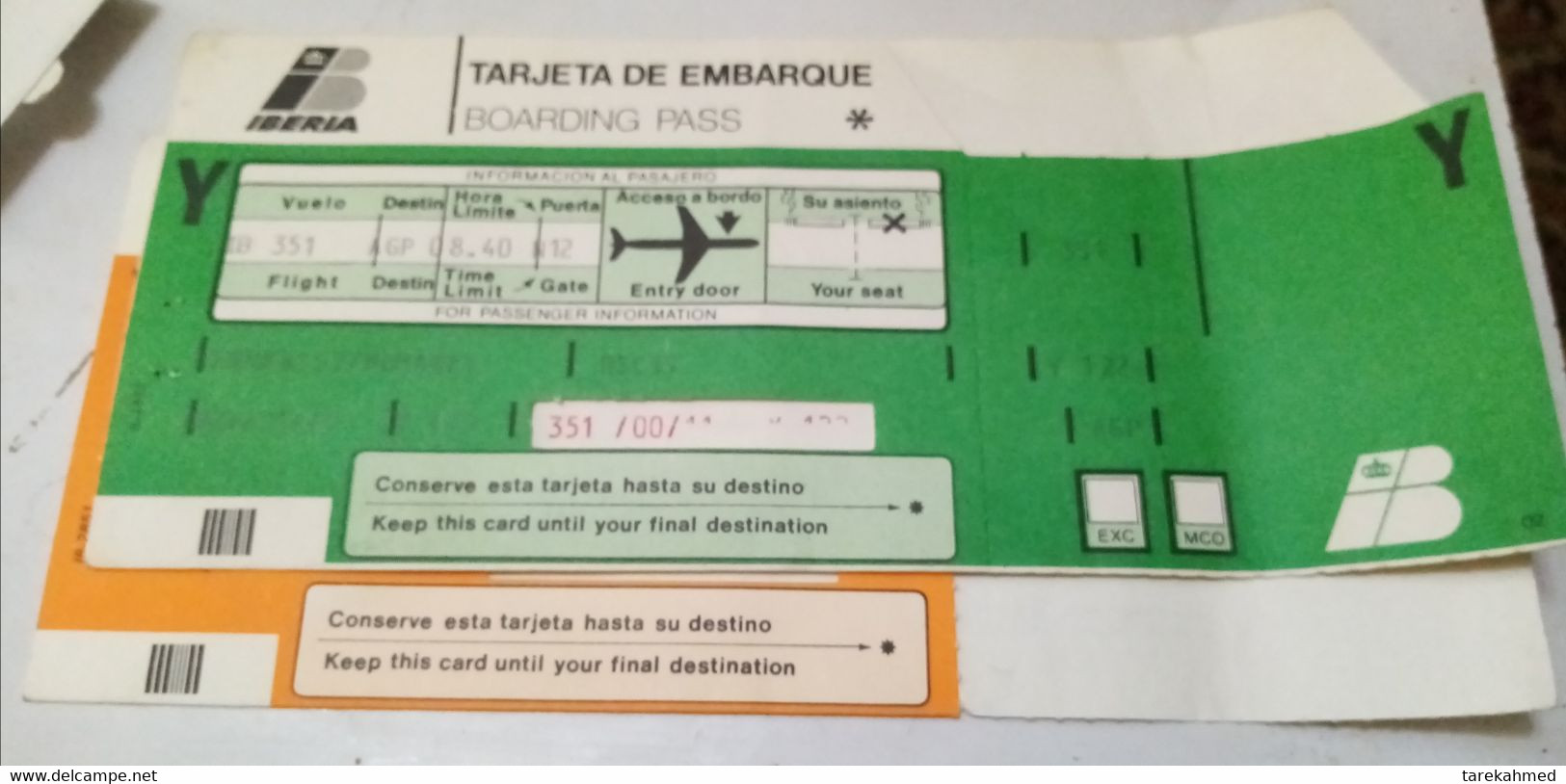 BOARDING PASS - IBERIA LINEAS AREAS DE ESPAÑA - - Europe