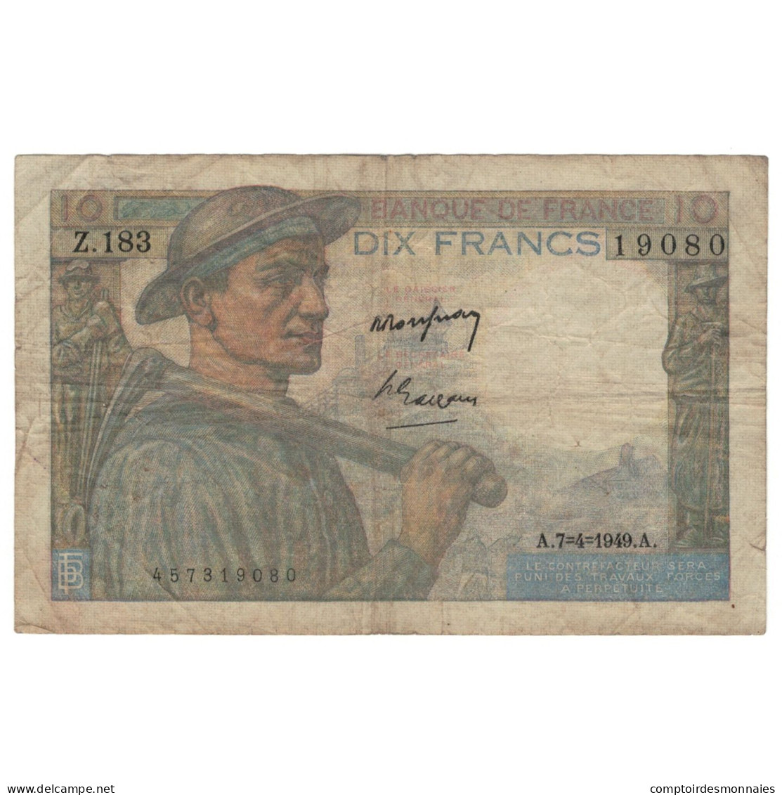 France, 10 Francs, Mineur, 1949, Z.183, B, Fayette:8.21, KM:99f - 10 F 1941-1949 ''Mineur''