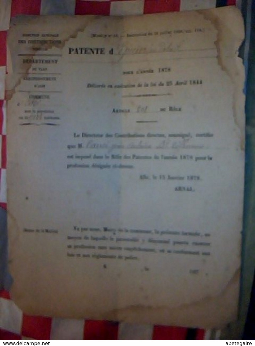 Vieux Papier Imposition Patente De 1844 Delivrè à épicerie Cances à Albi Tarn - Alcools & Spiritueux