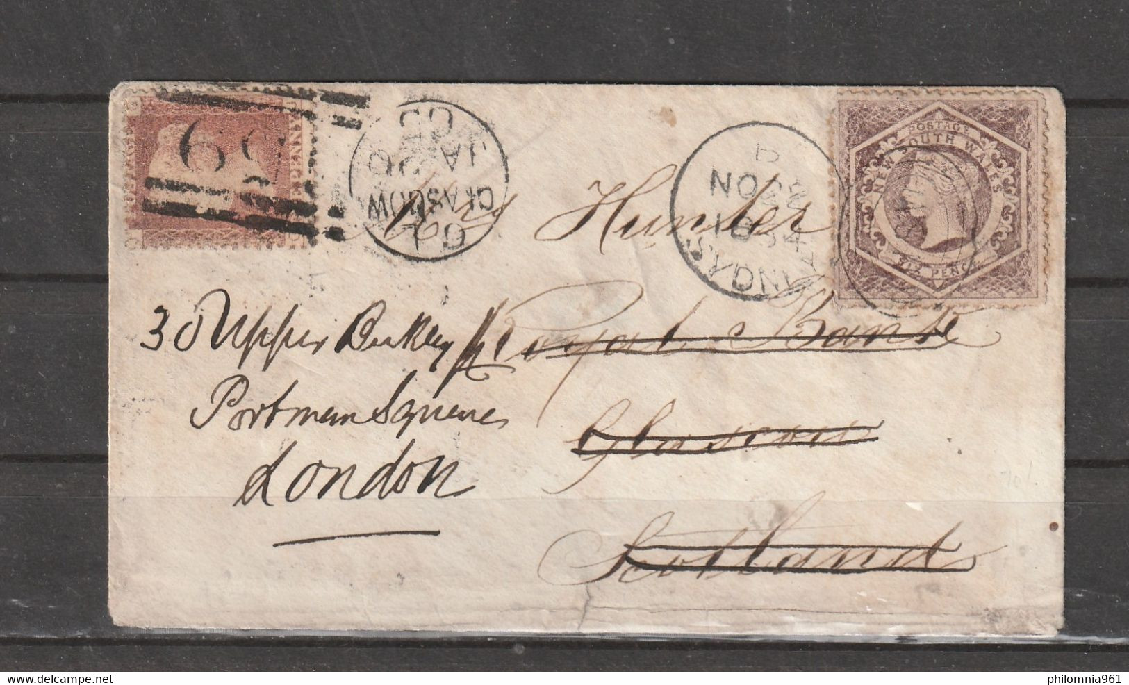 New South Wales To Great Britain REDIRECTED WITH ADDITIONAL FRANKING COVER 1864/65 - Covers & Documents