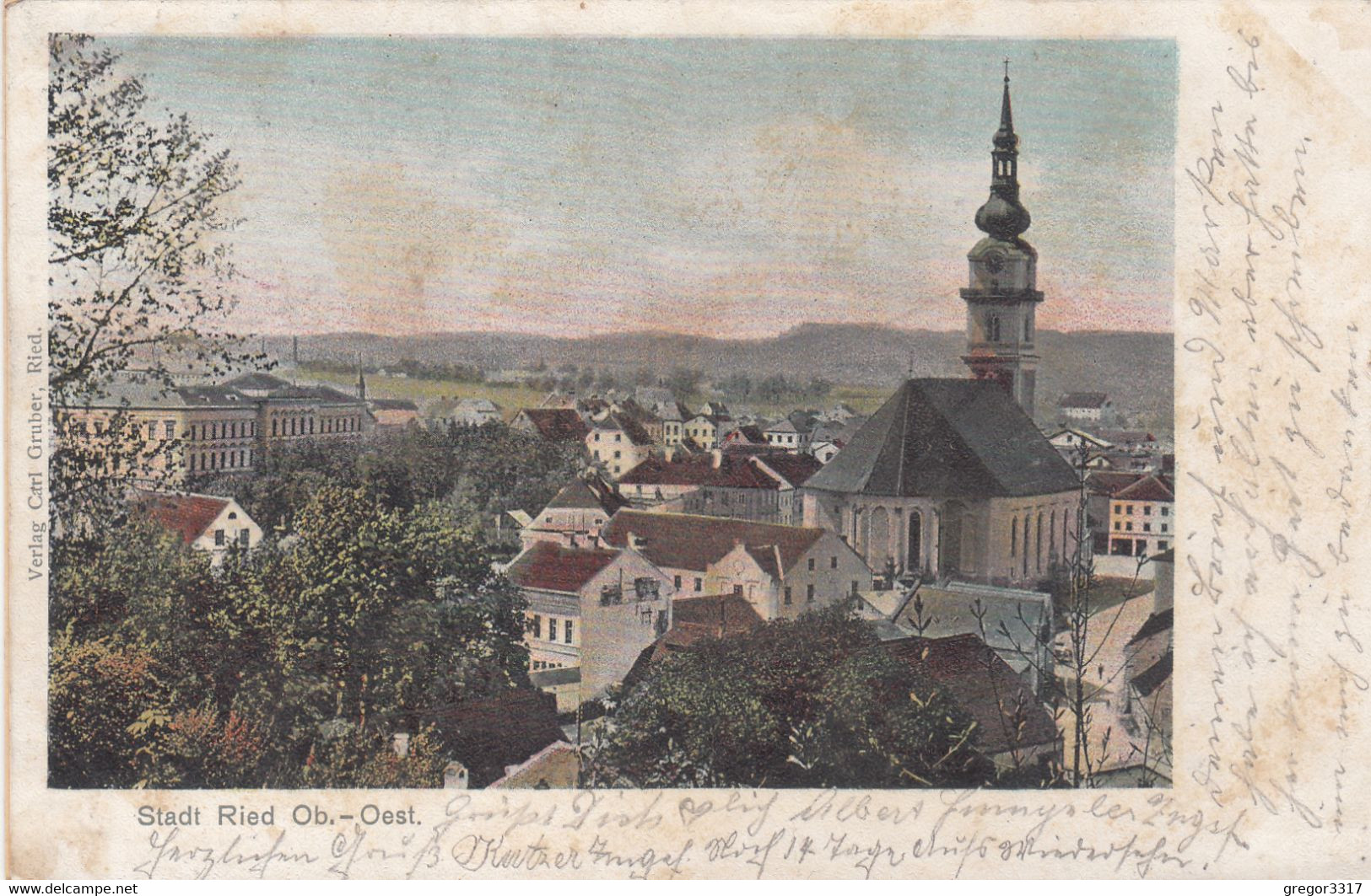 B4070) Stadt RIED - Ob. Österreich - Sehr Alte LITHO - Kirche Haus DETAILS Alt 1901 - Ried Im Innkreis