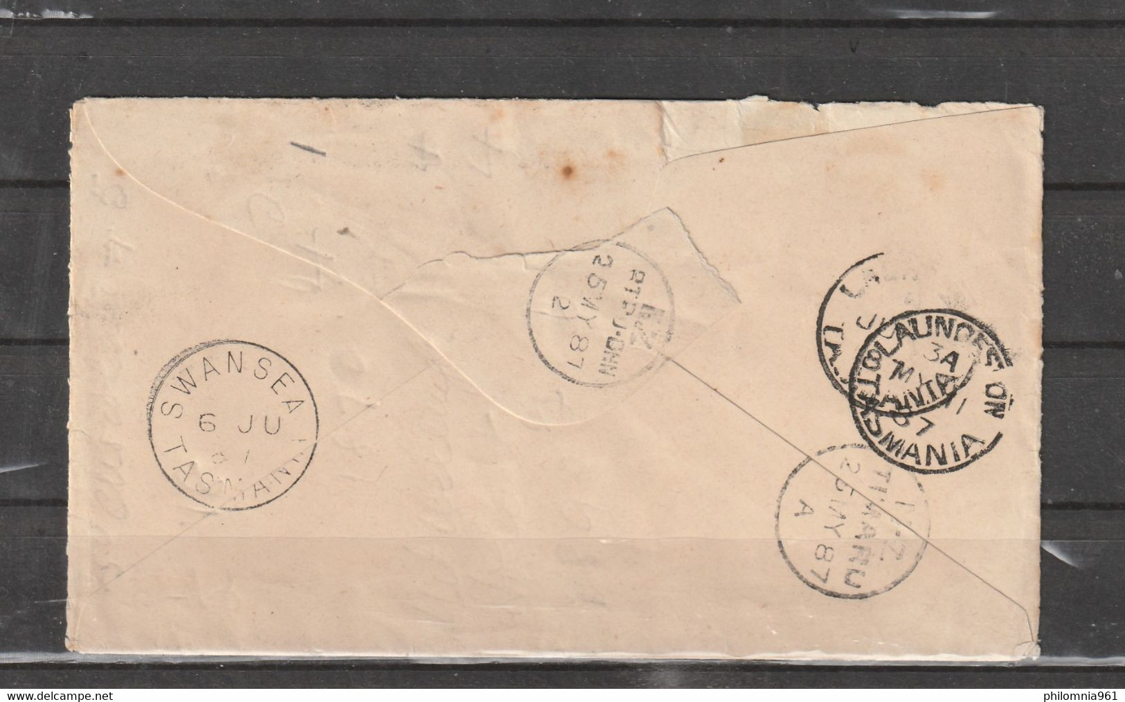 Tasmania To New Zealand To Tasmania REDIRECTED WITH ADDITIONAL FRANKING COVER 1887 - Lettres & Documents