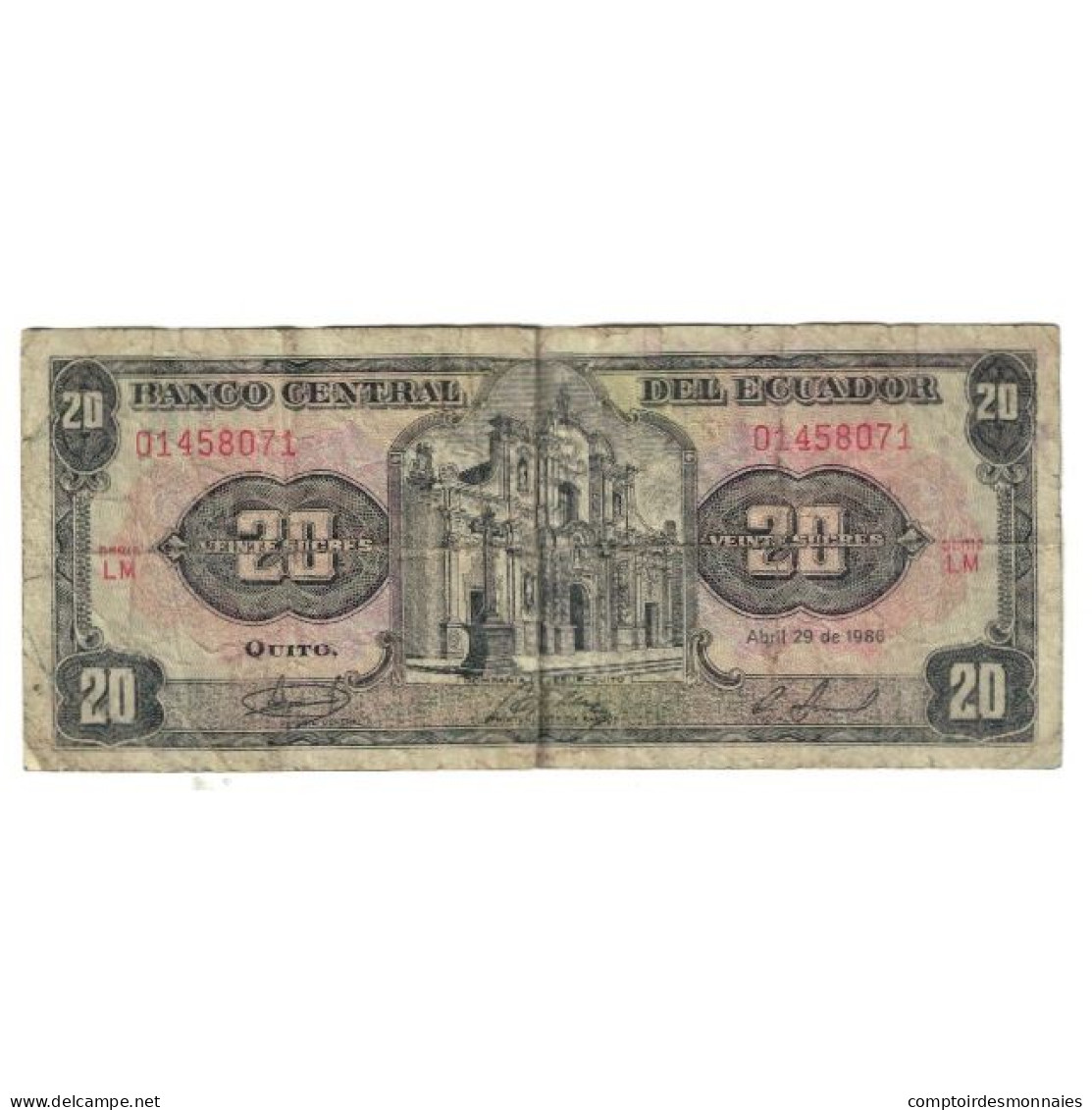 Billet, Équateur, 20 Sucres, 1986, 1986-04-29, KM:115b, B+ - Ecuador