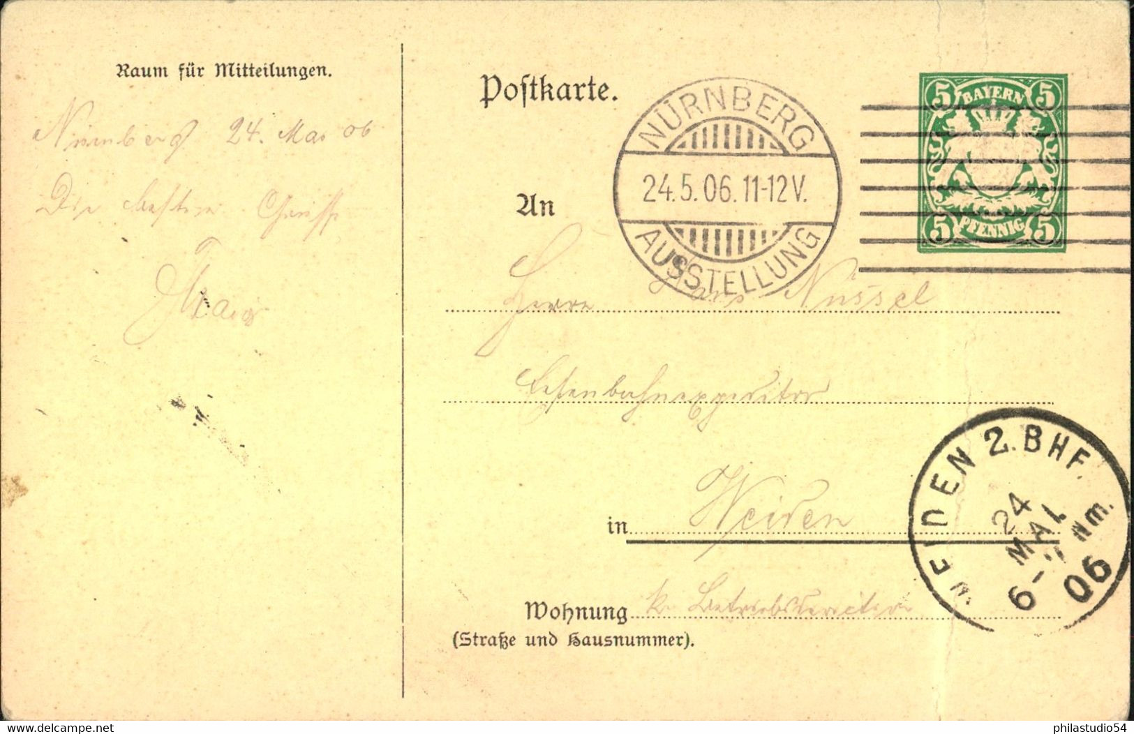 1905, Privatganzsache "Jubiläums-Landes-Industrie-Gewerbe U. Kunst-Ausstellung", Nürnberg - Postwaardestukken