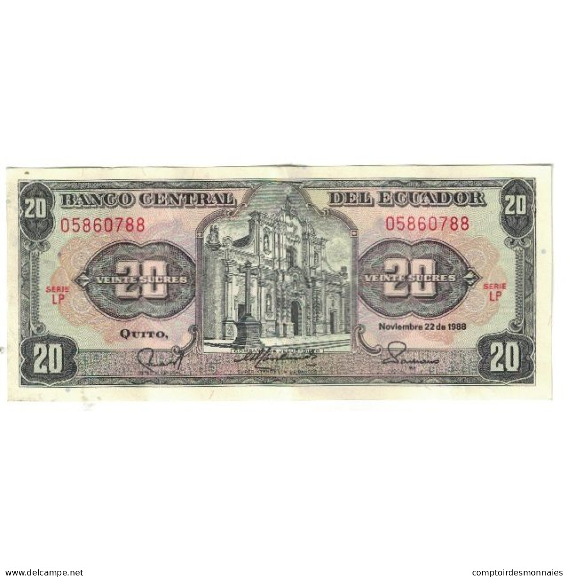 Billet, Équateur, 20 Sucres, 1988, 1988-11-22, KM:115b, TTB - Equateur