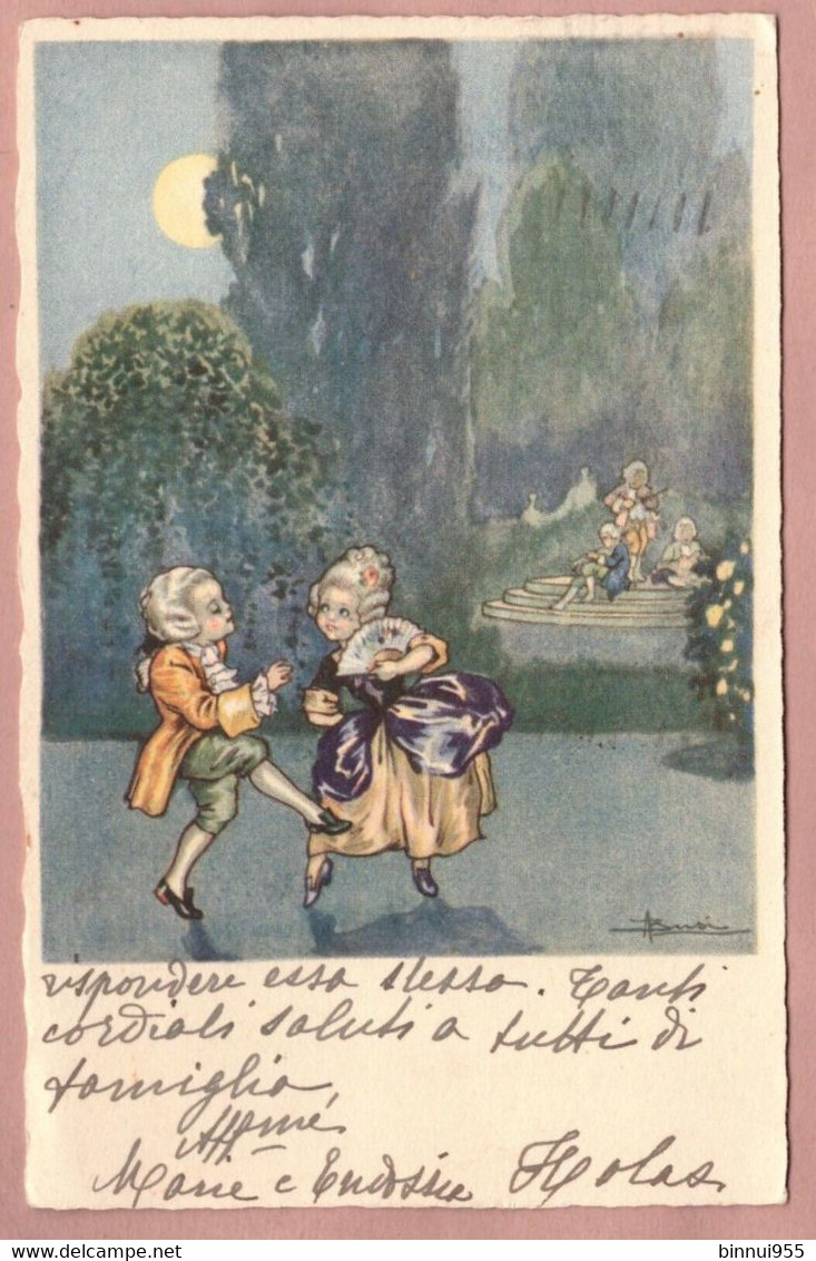 Cartolina Disegno Busi Romantica Innamorati Costumi Veneziani - Viaggiata - Busi, Adolfo