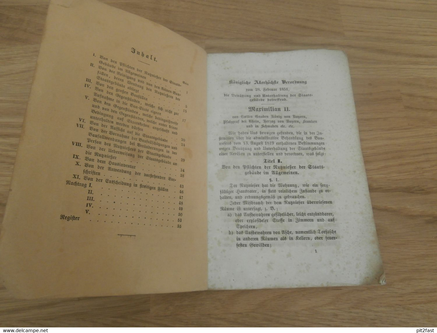 Staatsgebäude Im Königreiche Bayern , 1851 , Königliche Verordnung Zur Benützung Und Unterhaltung !!! - Chroniques & Annuaires