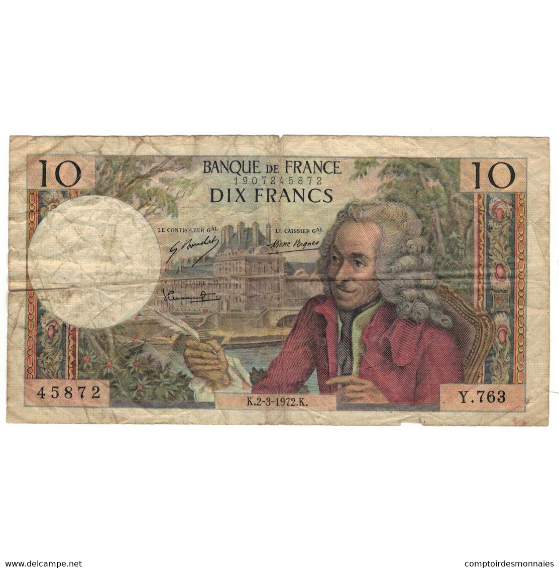 France, 10 Francs, Y.763, B, Fayette:62.55, KM:147d - 10 F 1963-1973 ''Voltaire''