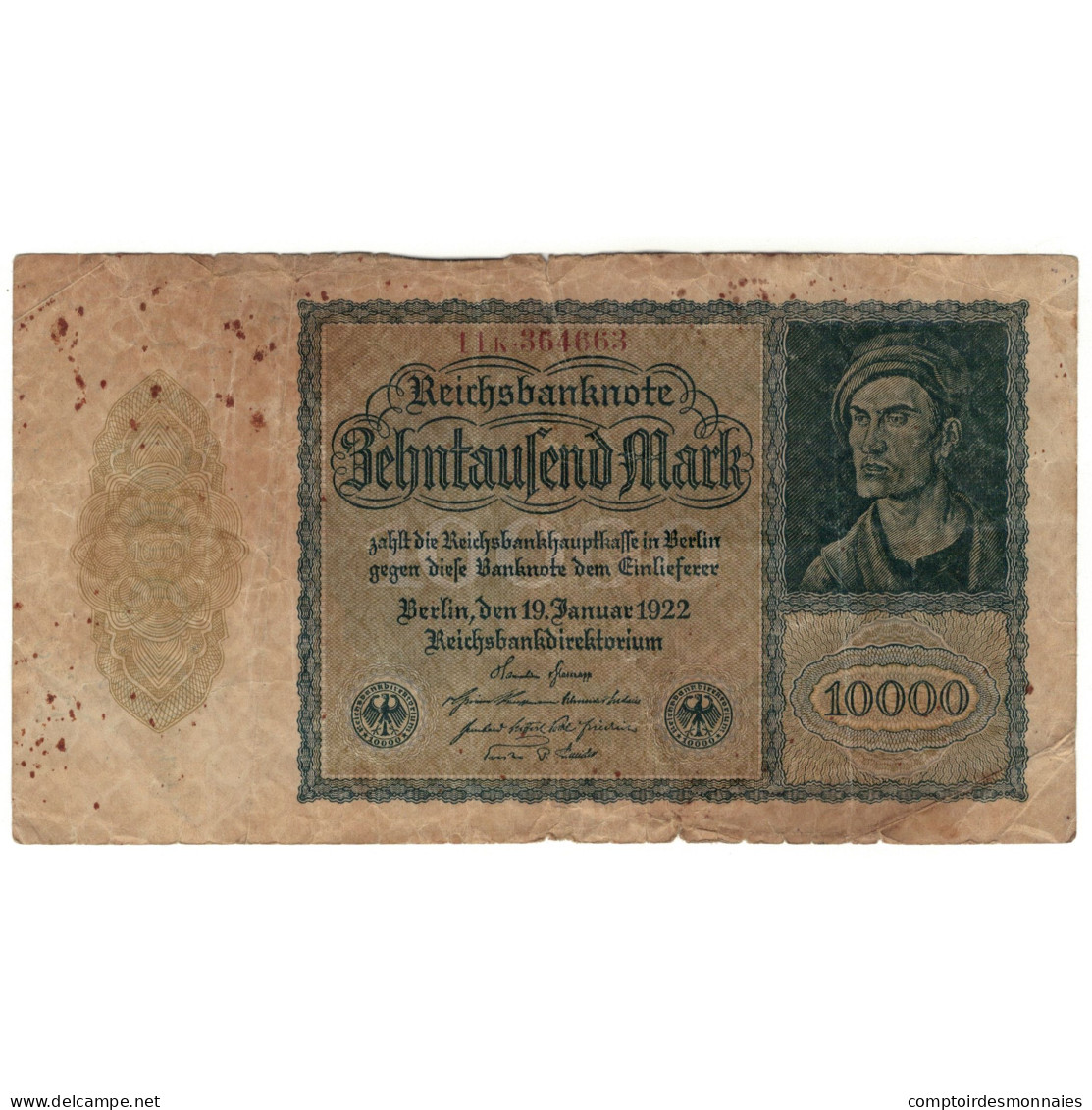 Billet, Allemagne, 10,000 Mark, 1922, 1922-01-19, KM:72, B - 10000 Mark