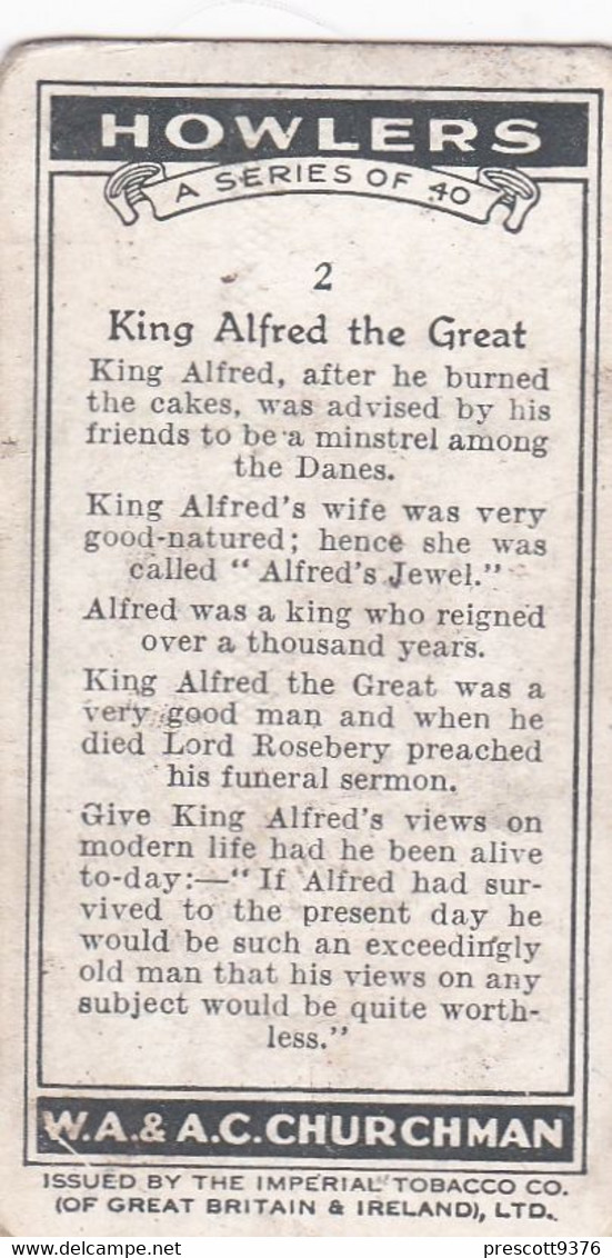 Treasure Trove 1937 - 2 King Alfred  - Churchman Cigarette Card - Original - - Churchman