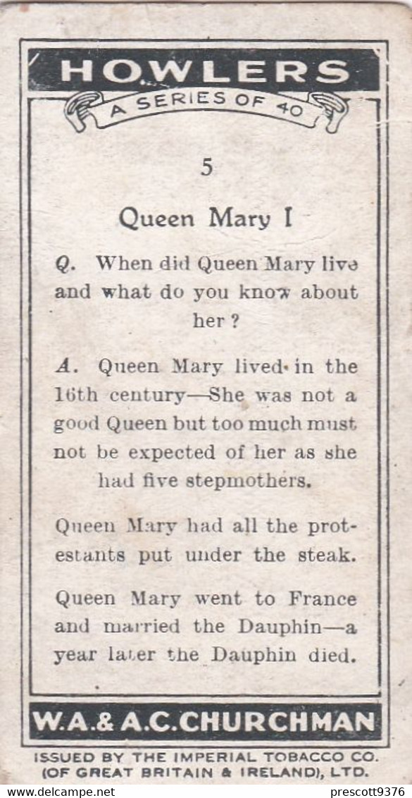 Treasure Trove 1937 - 5 Queen Mary - Churchman Cigarette Card - Original - - Churchman