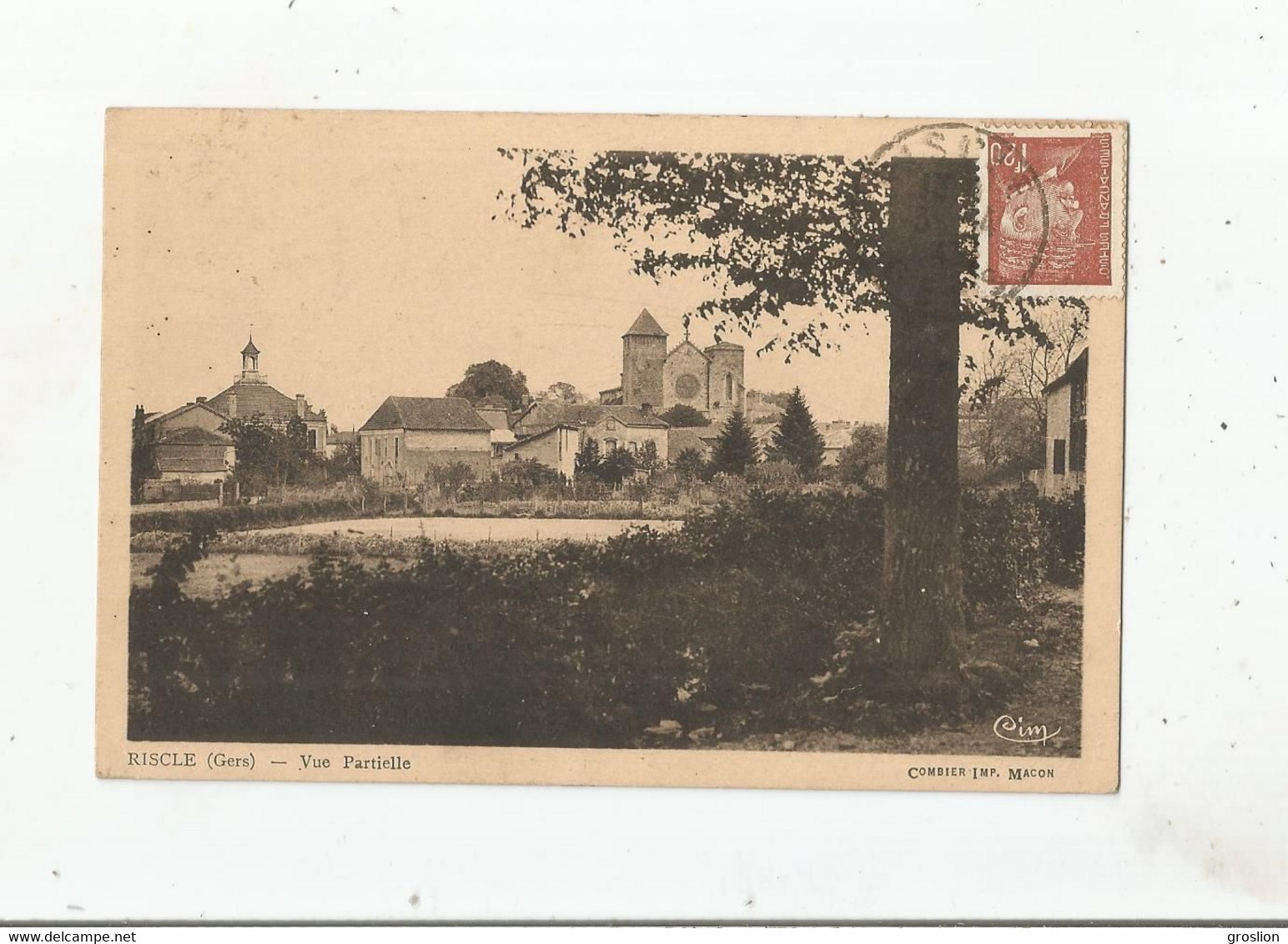 RISCLE (GERS) VUE PARTIELLE (EGLISE ET HABITATIONS) 1943 (CACHET MILITAIRE ALLEMAND AU VERSO PERIODE GUERRE 1939 1945 ) - Riscle