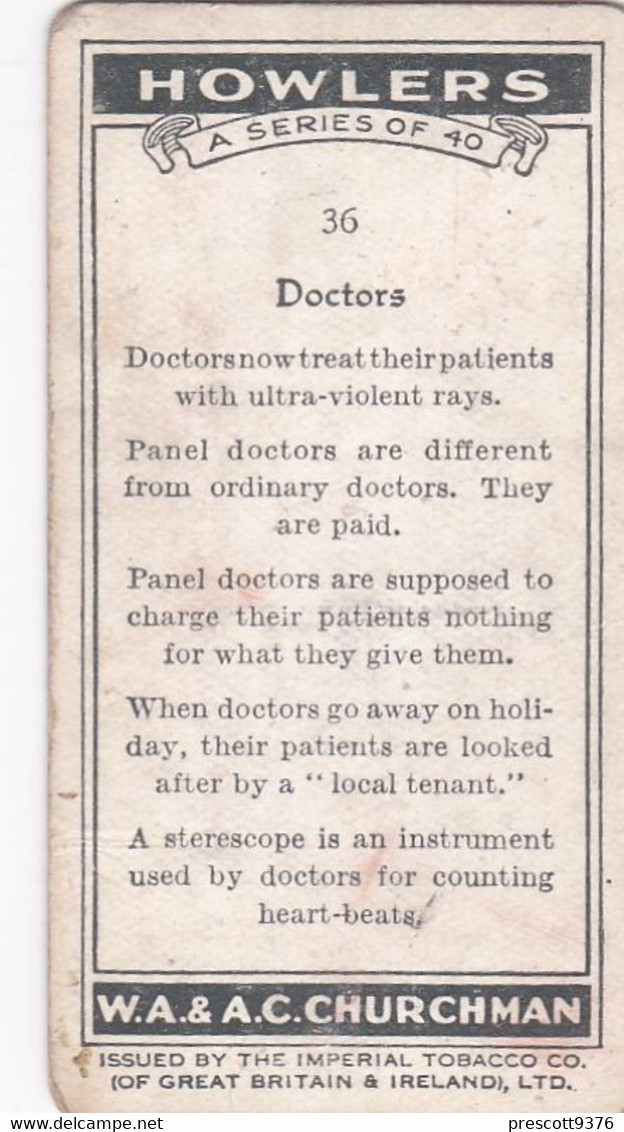 Treasure Trove 1937 - 36 Doctors  - Churchman Cigarette Card - Original - - Churchman
