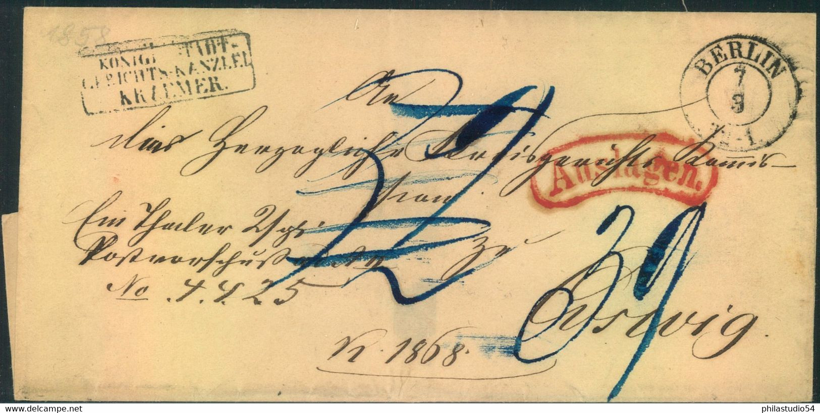 1868, AUSLAGEN- Briefhülle Ab BERLIN Hofpostamt - Storia Postale