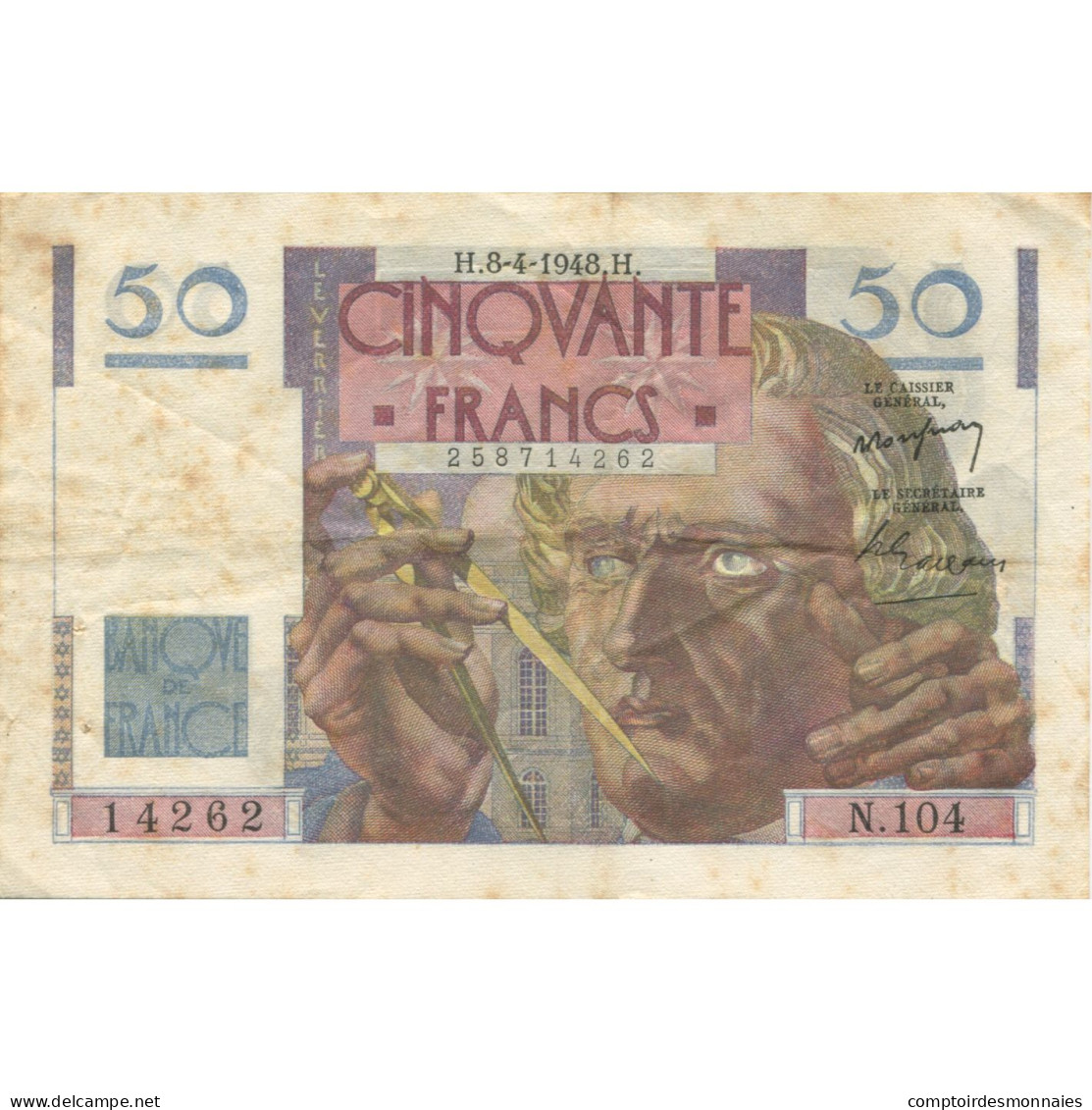 France, 50 Francs, Le Verrier, 1948, N.104, TB+, Fayette:20.10, KM:127b - 50 F 1946-1951 ''Le Verrier''