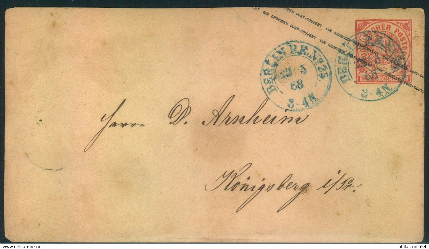 1868, 1 Gr.Ganzsachenumschlag Als Ortsvrief An "BERLIN  P.E. No. 25- - Enteros Postales