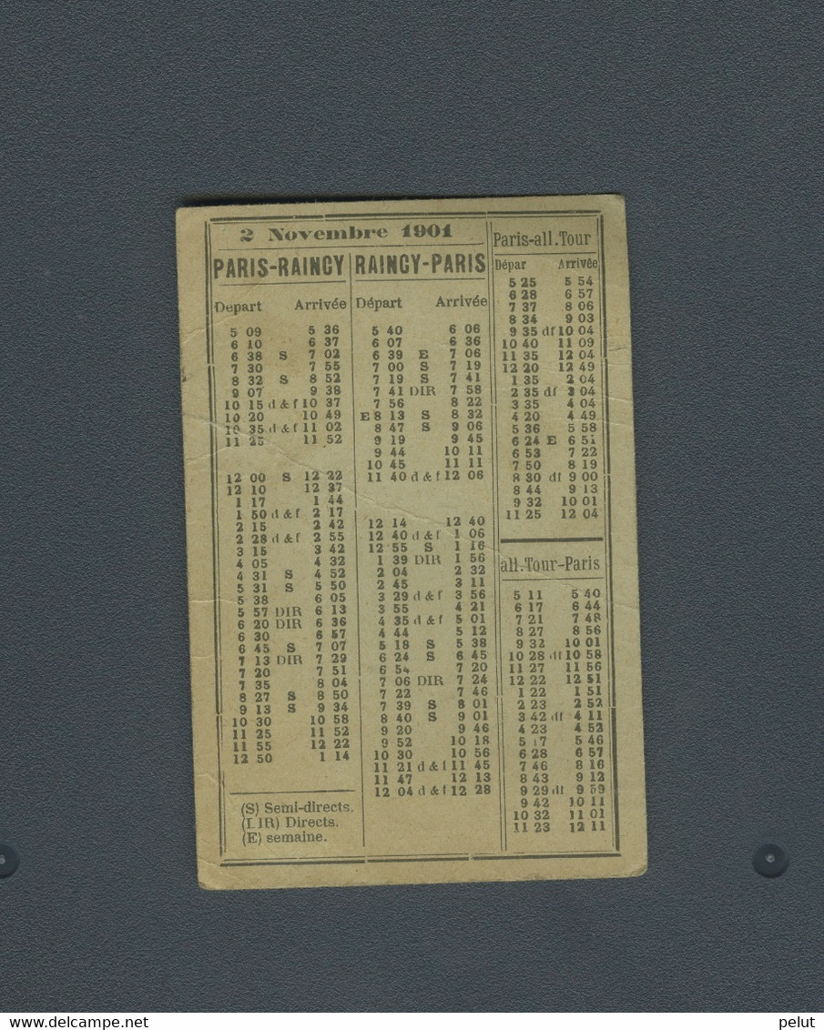 Horaires Paris-Raincy 1901 - Europe