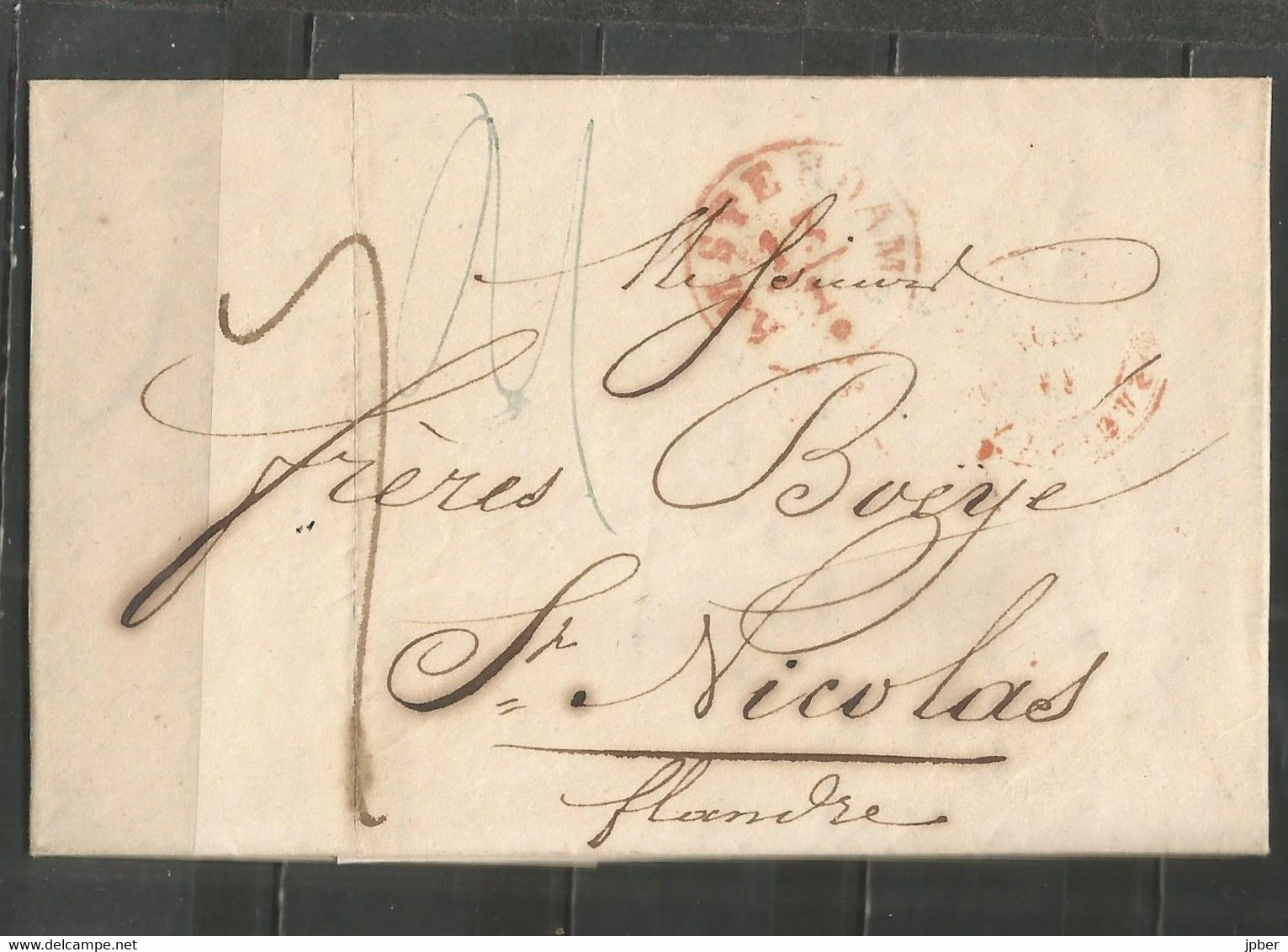 Pays-Bas - LAC De AMSTERDAM Du 13/1/1843 Vers ST NICOLAS  + Verso "Pays-Bas Par Anvers" - ...-1852 Prephilately