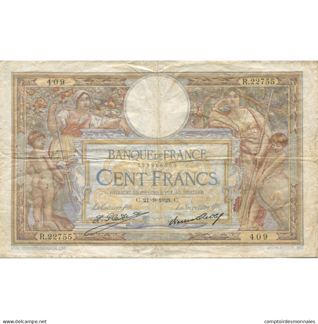 France, 100 Francs, R.22755, TB, Fayette:24.07, KM:78c - 50 F 1927-1934 ''Luc Olivier Merson''