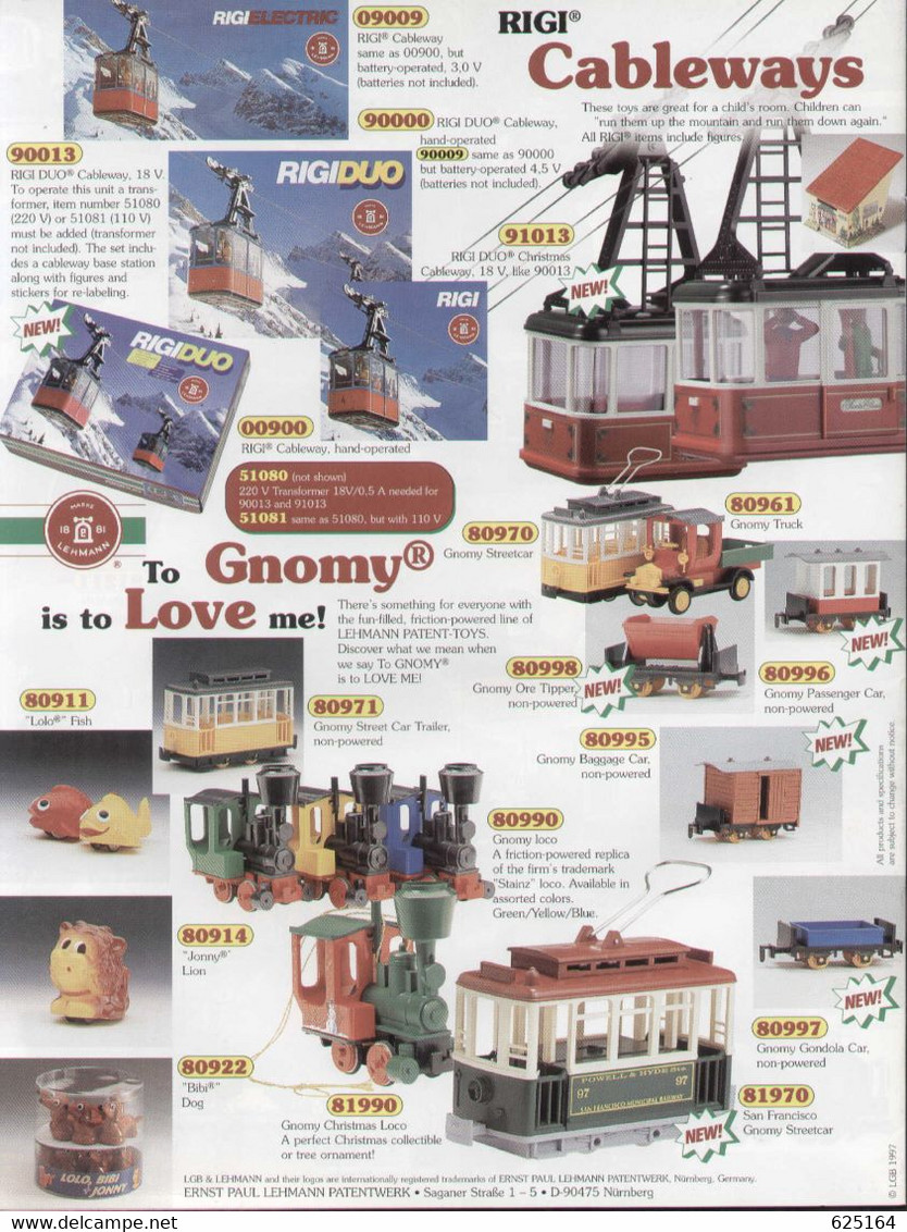 Catalogue LGB 1997 LEHMANN TOY TRAIN Gauge G 1/22,5 Electric Train For Kids! - Inglés