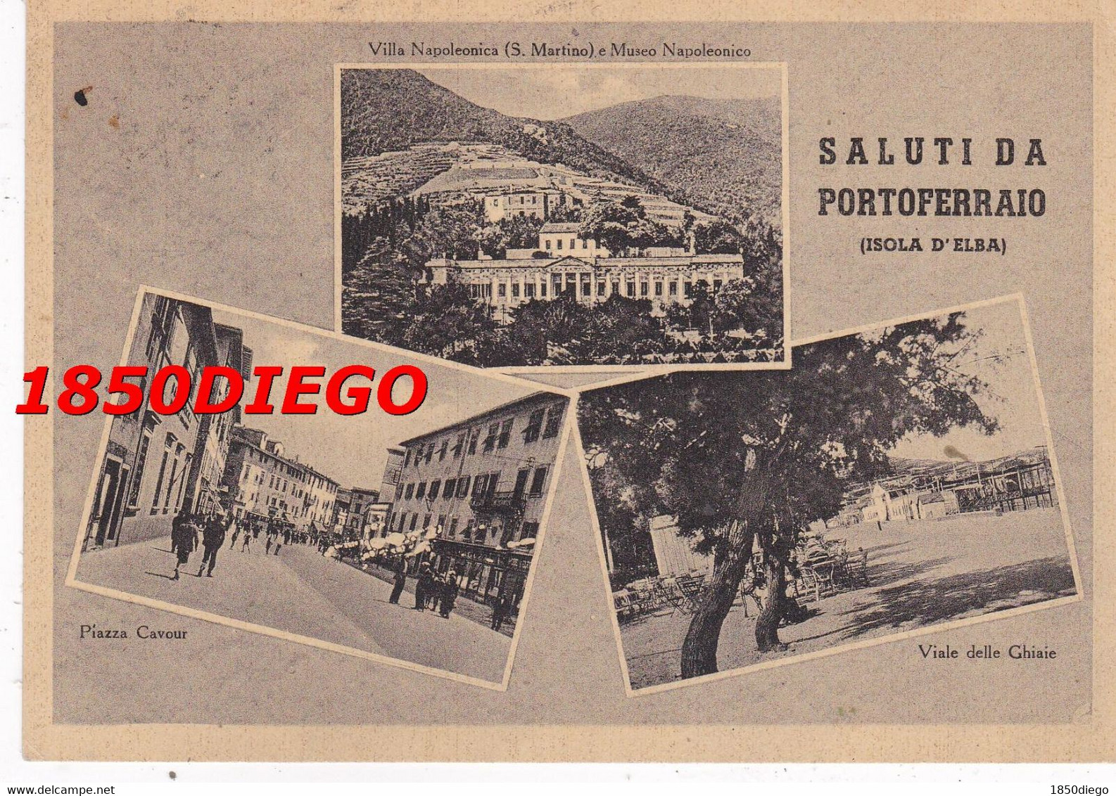 SALUTI DA PORTOFERRAIO - MULTIVEDUTE F/GRANDE VIAGGIATA 1943 ANIMAZIONE - Livorno
