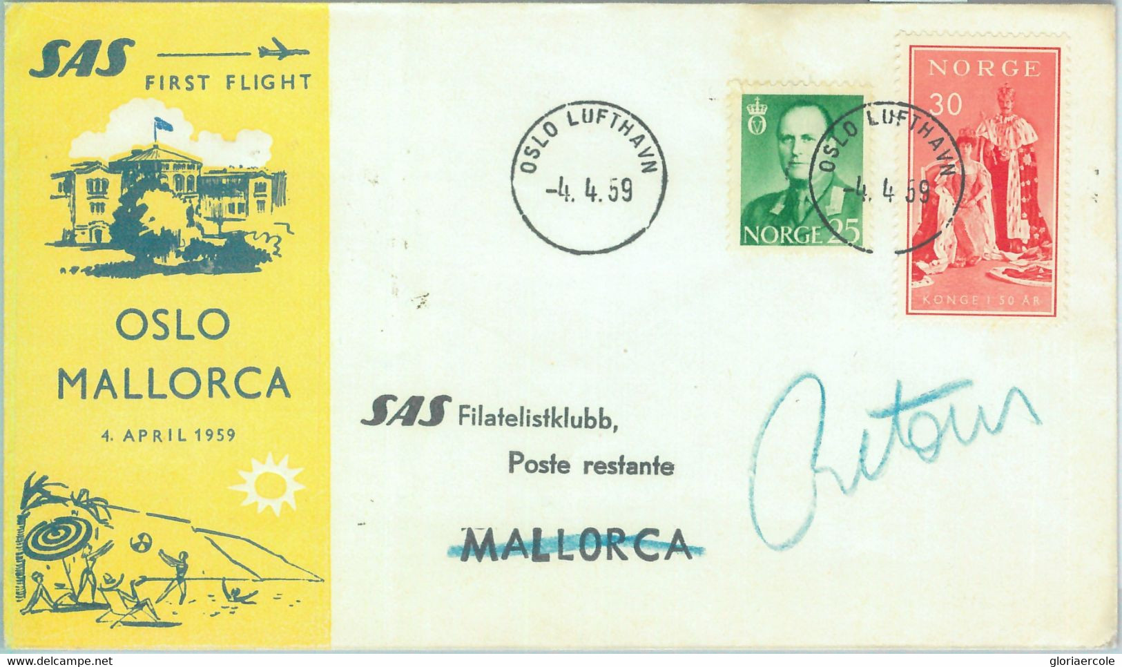 87402 - NORWAY - Postal History - FIRST FLIGHT: OSLO - Palma De Mallorca  1959 - Other & Unclassified