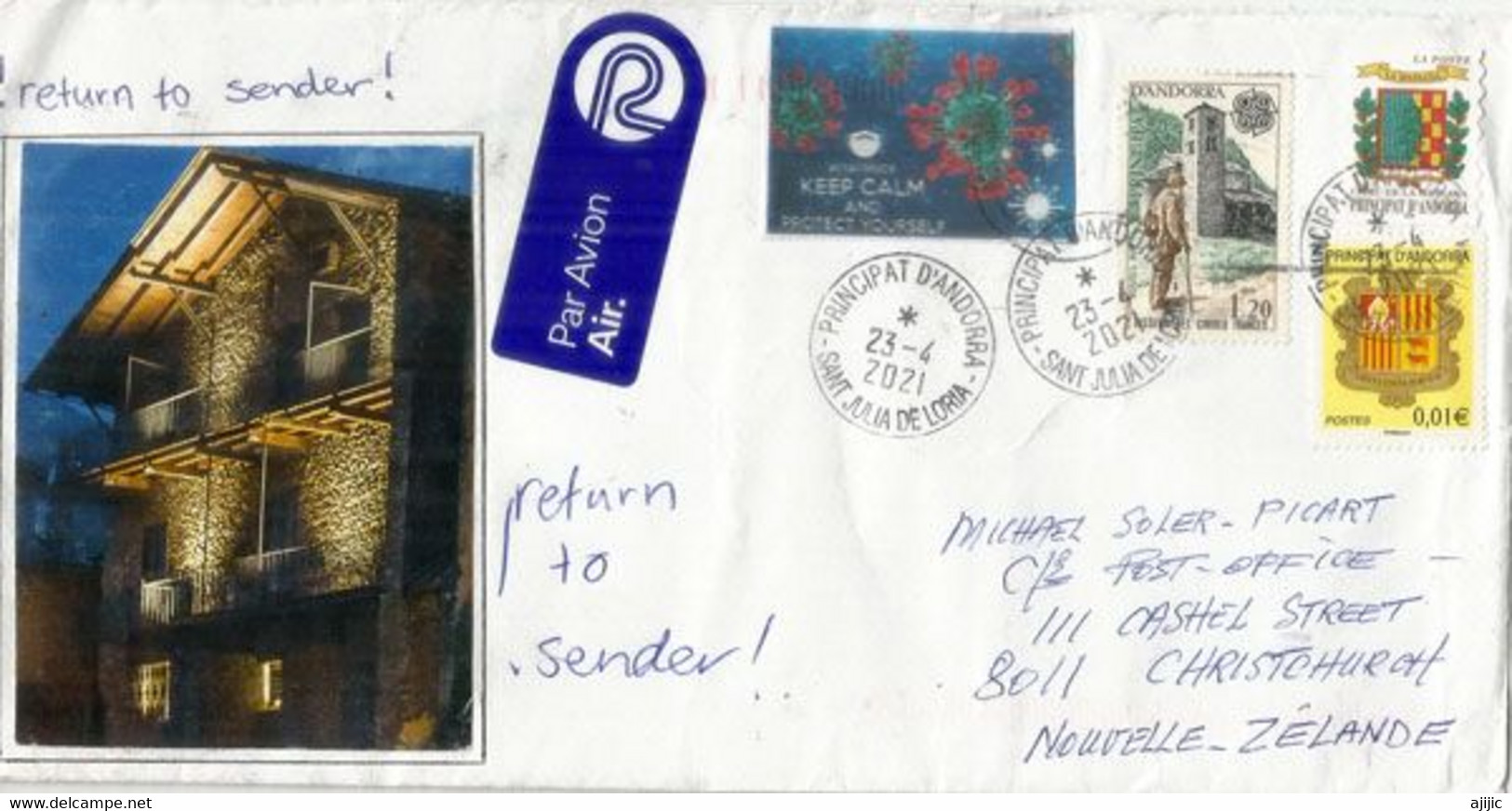 Andorra (Principality) Letter Sent To Christchurch NZ April 2021, During The Second Covid-19 Epidemic, Return To Sender - Covers & Documents