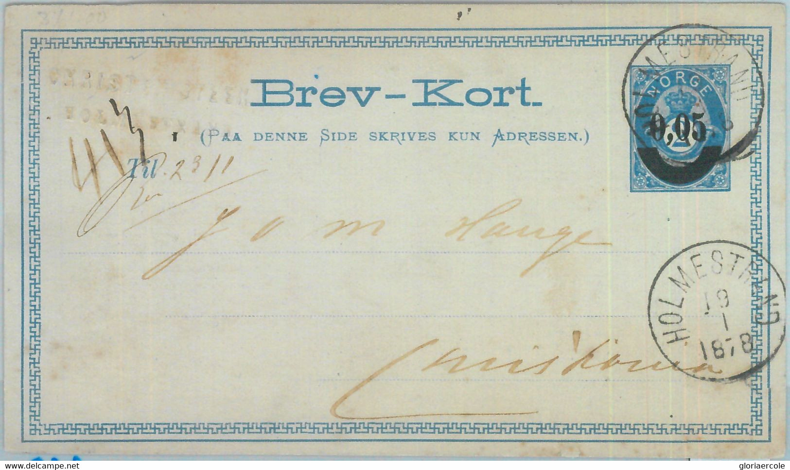 88939 - NORWAY - Postal History -  OVERPRINTED Postal Stationery Card 1878 - Other & Unclassified