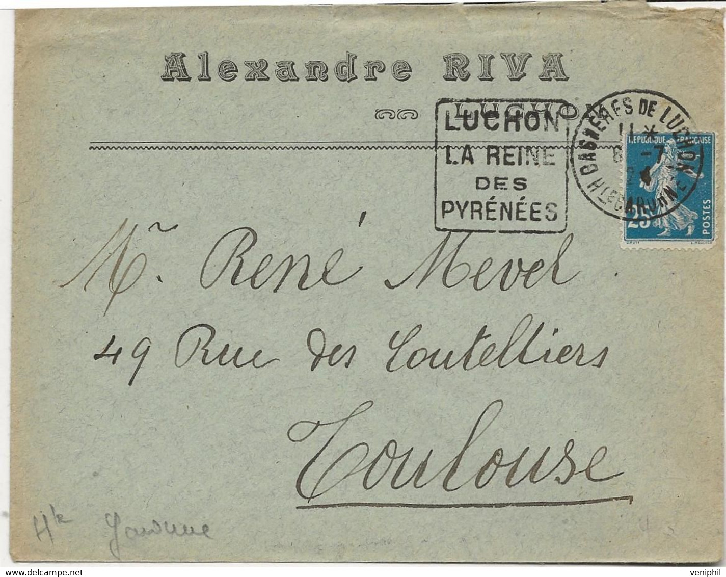 LETTRE AFFRANCHIE N° 140 -OBLITERATION DAGUIN " LUCHON  LA REINE DES PYRENEES -1914 - Mechanical Postmarks (Other)