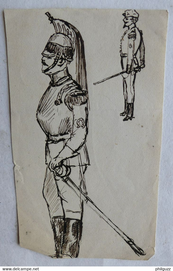 3 DESSINS ORIGINAUX Illustrations Encre Noire P MIGAULT - SOLDATS MILITAIRES Cuirassiers Prussien - Disegni Originali