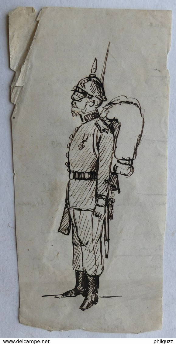 3 DESSINS ORIGINAUX Illustrations Encre Noire P MIGAULT - SOLDATS MILITAIRES Cuirassiers Prussien - Original Drawings