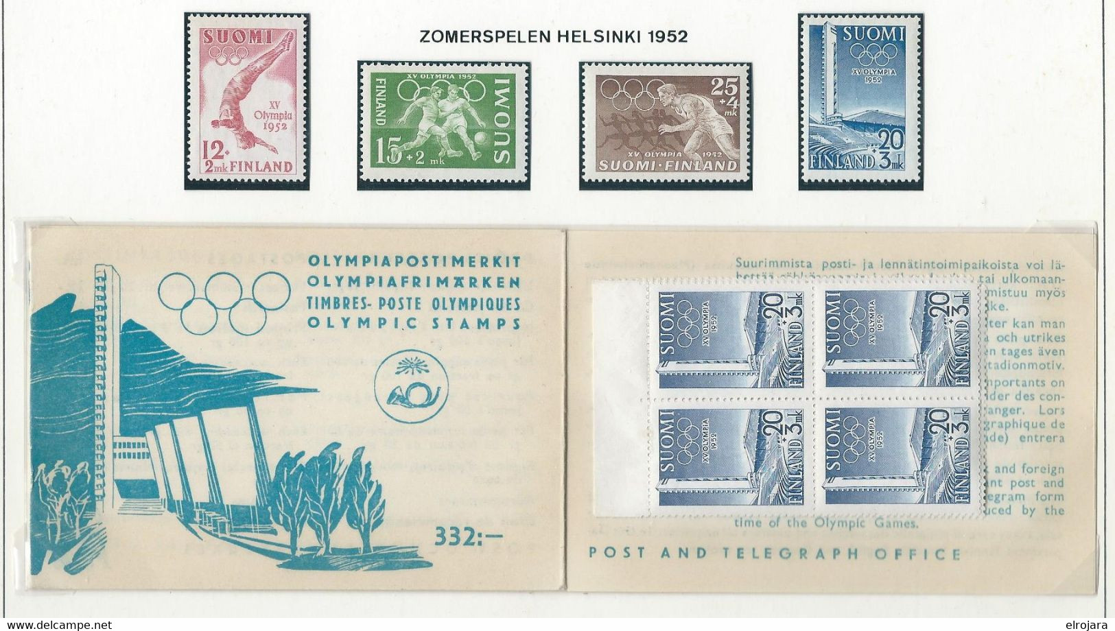 FINLAND Stambooklet With The Set In Blocks Of 4 And Perforated Set Mint Without Hinge. - Verano 1952: Helsinki