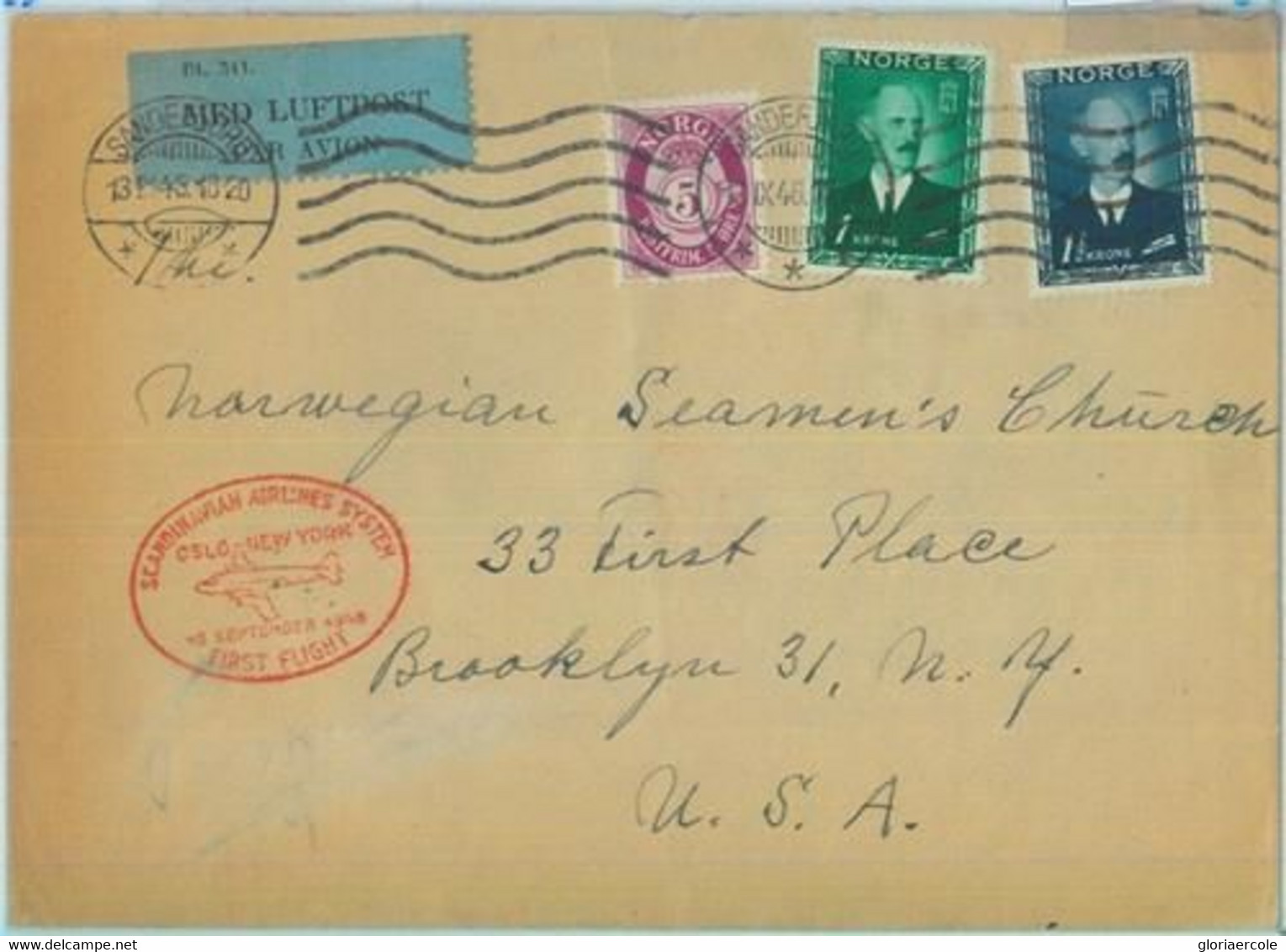 89730 - NORWAY - Postal History - FIRST FLIGHT: OSLO - NEW YORK Muller # 91 1946 - Otros & Sin Clasificación