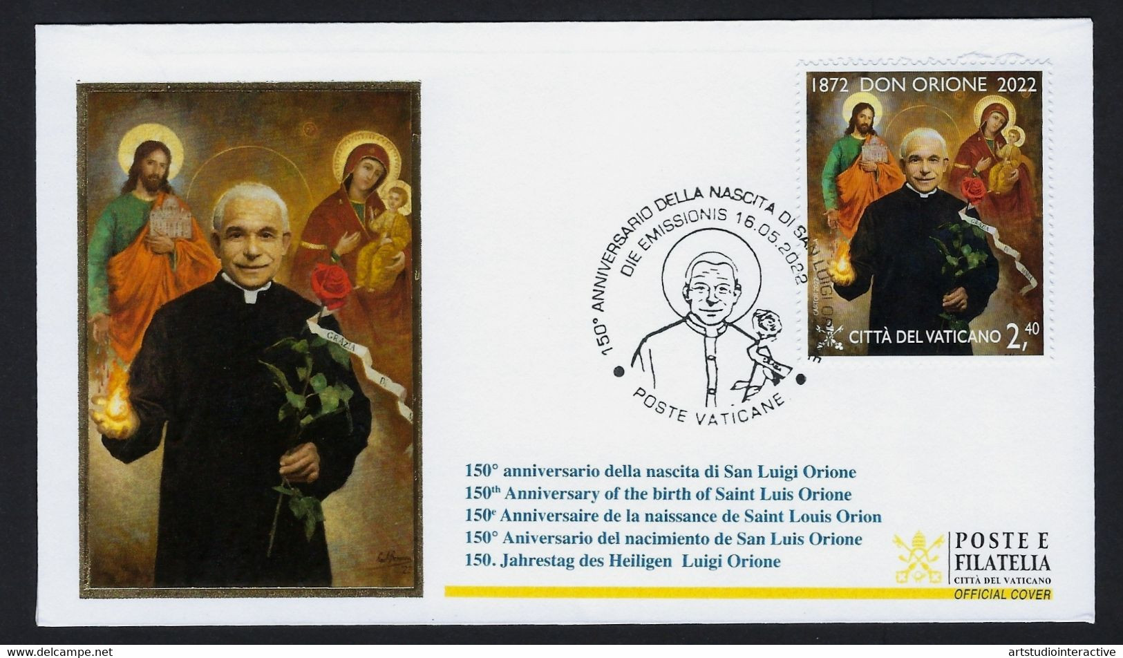 2022 VATICANO "150° ANNIVERSARIO NASCITA DON ORIONE" FOLDER CON BUSTA FDC (POSTE VATICANE) - Other & Unclassified