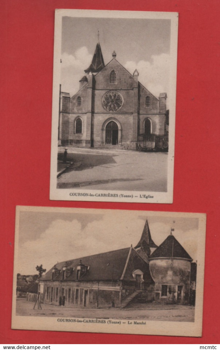 2 CPA -   Courson-les-Carrières -(Yonne ) - Le Marché  , L'église - Courson-les-Carrières