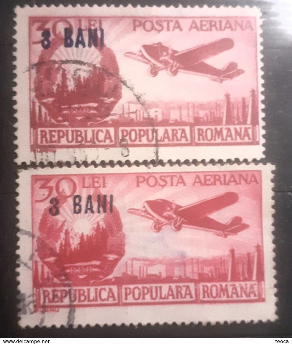 Errors Romania 1952 # Mi A1363 Air Mail , Planes , Printed With Move Overprint "3 Bani,"  Used - Varietà & Curiosità