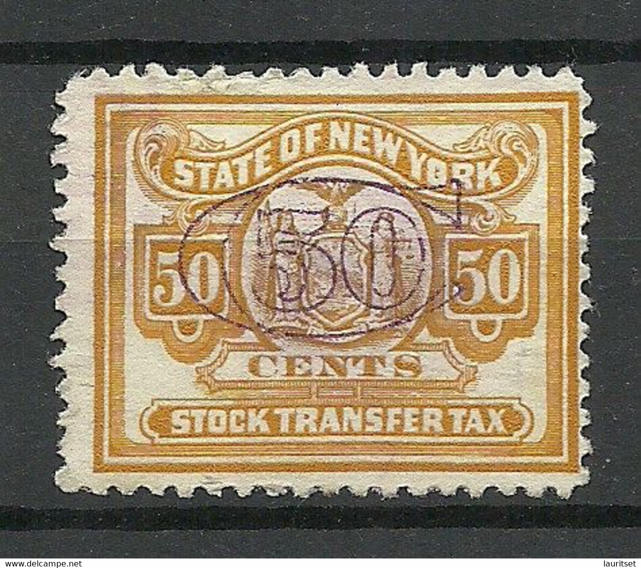 USA State Of New York Stock Transfer Tax 50 Cents - Revenues