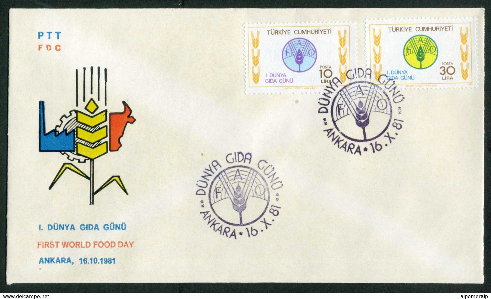 Türkiye 1981 First World Food Day | FAO Emblem And Ears Mi 2579-2580 FDC - Lettres & Documents