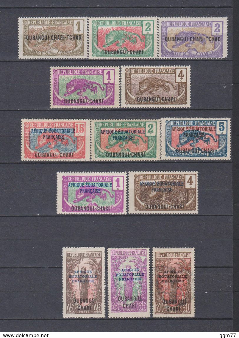 13 TIMBRES OUBANGUI-CHARI OBLITERE & NEUFS**&*+ SANS GOMME DE 1915 à 1925   Cote : 12,75 € - Neufs